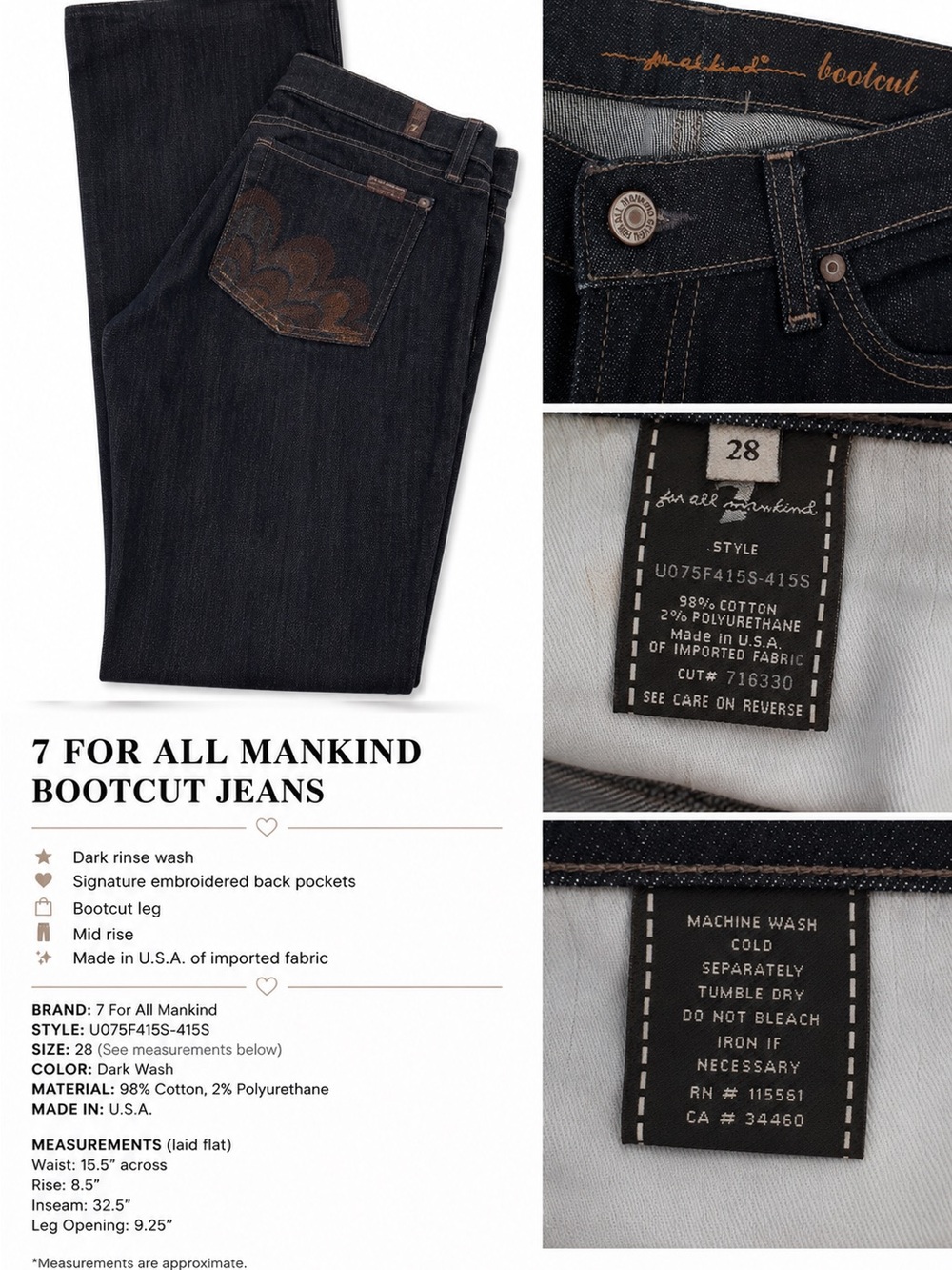 7 For All Mankind Dark Rinse Bootcut Jeans
